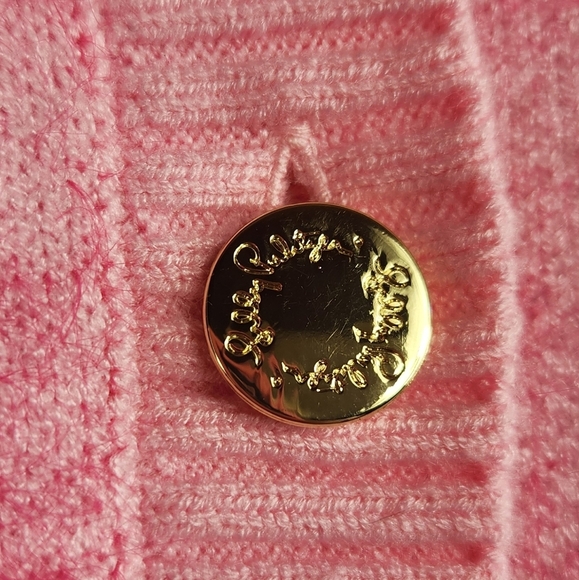 Lilly Pulitzer Cozy Fuzzy Preppy Heart Print Keane Cardigan Sweater Pink Large - Picture 13 of 16